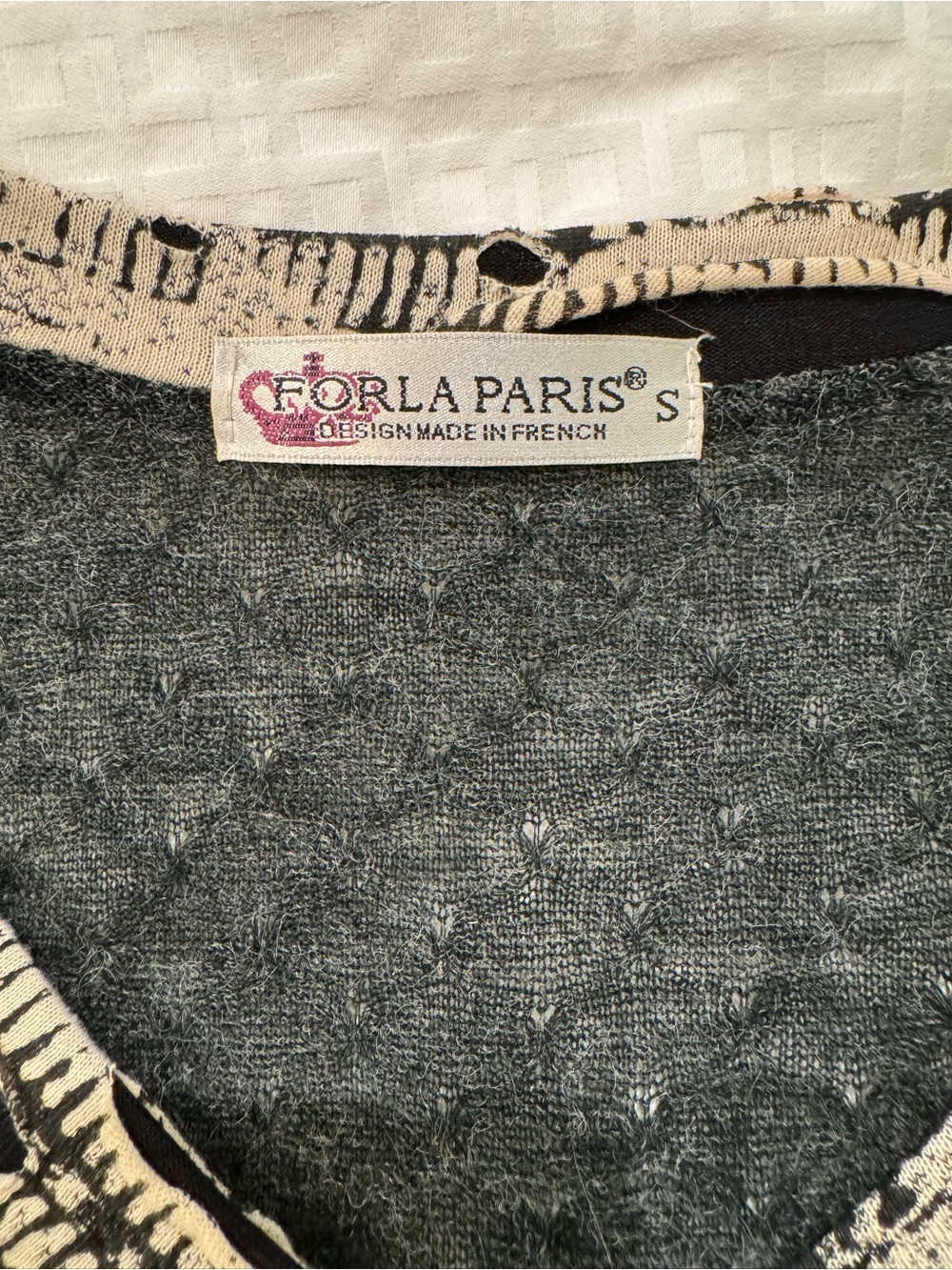 Forla Paris Grey Mixed media Print Long Sleeve V-Neck Dress lagenlook boho - Picture 6 of 9